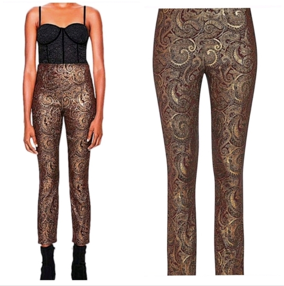 Alice + Olivia  Lamè Paisley Printed Straight Leg Pants Size 6 - Picture 4 of 15